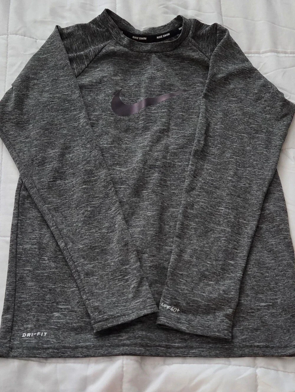 Nike SWIM UPF40+ Kid Size L 12-13 YRS Dark Gray Crew Neck Dri-FIT Long Sleeve